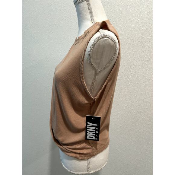 DKNY Sport Womens Rib-Knit Twist-Hem Fitted Tank Top Beige Size Large Crewneck - Picture 4 of 7
